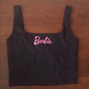 Black Crop Top with Pink Barbie Logo